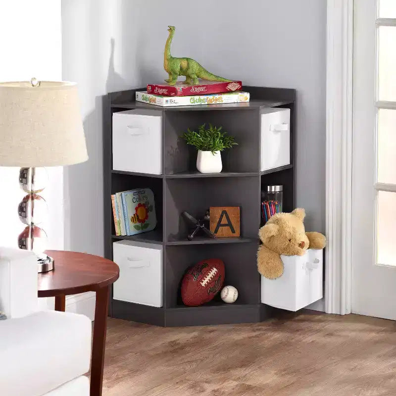 Meuble de rangement d'angle Cubby avec 4 paniers réversibles anthracite : 9 compartiments, 10 étagères, cadre en MDF