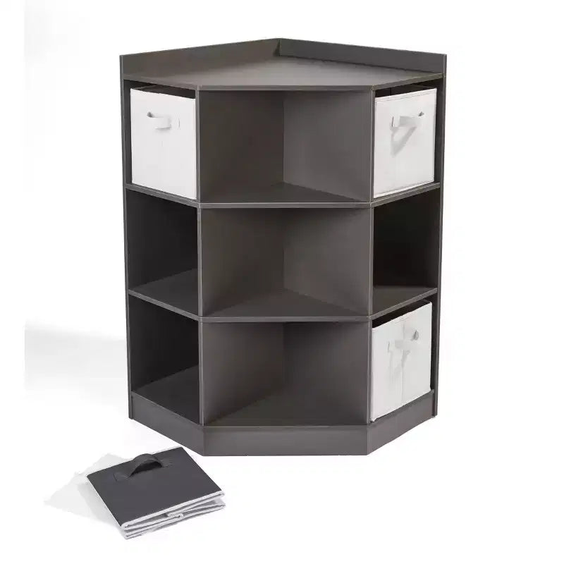 Meuble de rangement d'angle Cubby avec 4 paniers réversibles anthracite : 9 compartiments, 10 étagères, cadre en MDF