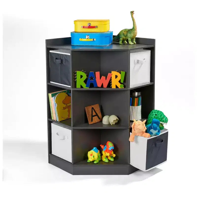 Meuble de rangement d'angle Cubby avec 4 paniers réversibles anthracite : 9 compartiments, 10 étagères, cadre en MDF