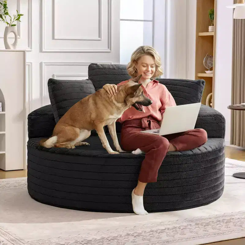 Canapé Rond Surdimensionné, Fauteuil de Sol Nuage Simple avec Assise Profonde, Aucun Assemblage Requis, Noir
