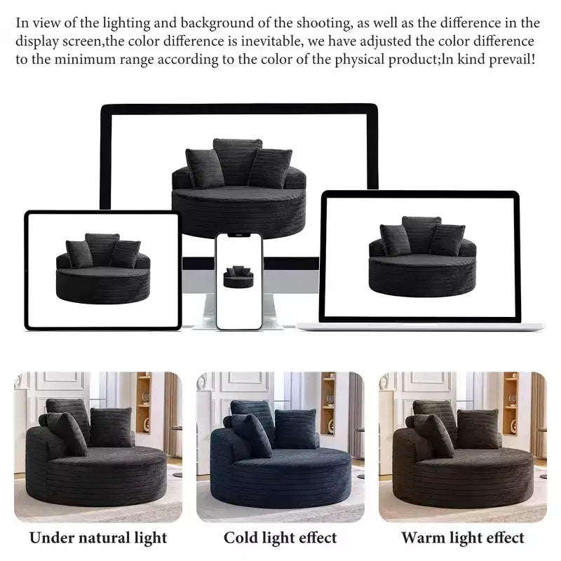Canapé Rond Surdimensionné, Fauteuil de Sol Nuage Simple avec Assise Profonde, Aucun Assemblage Requis, Noir