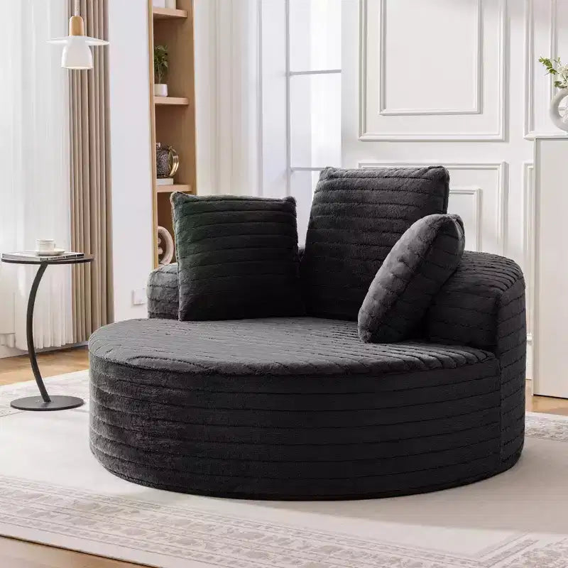 Canapé Rond Surdimensionné, Fauteuil de Sol Nuage Simple avec Assise Profonde, Aucun Assemblage Requis, Noir