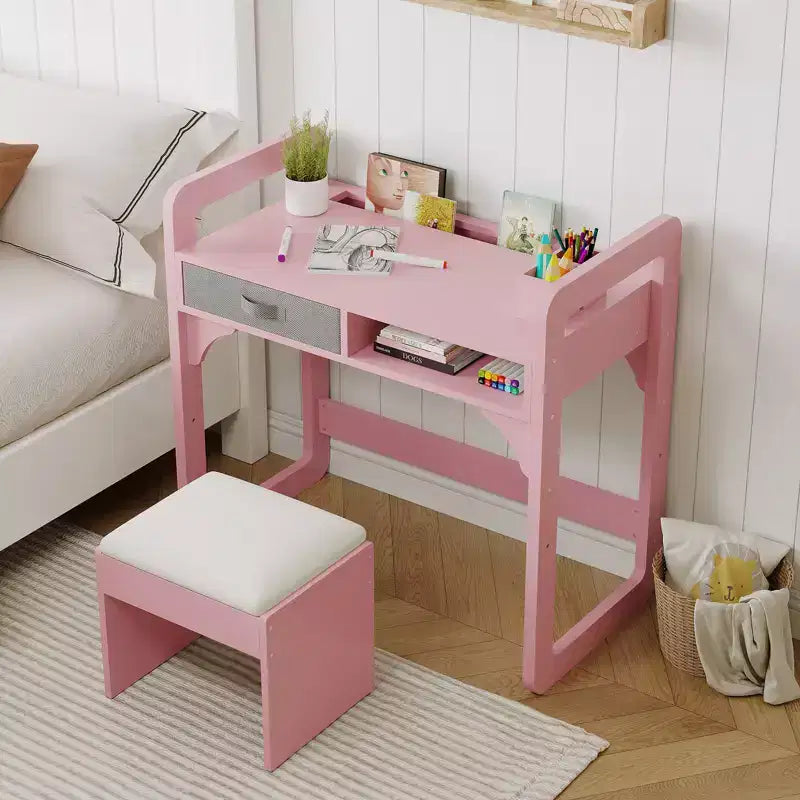 Ensemble bureau et chaise pour enfants, table d'étude réglable avec rangement et présentoir à livres, pour garçons et filles, blanc/rose/bleu