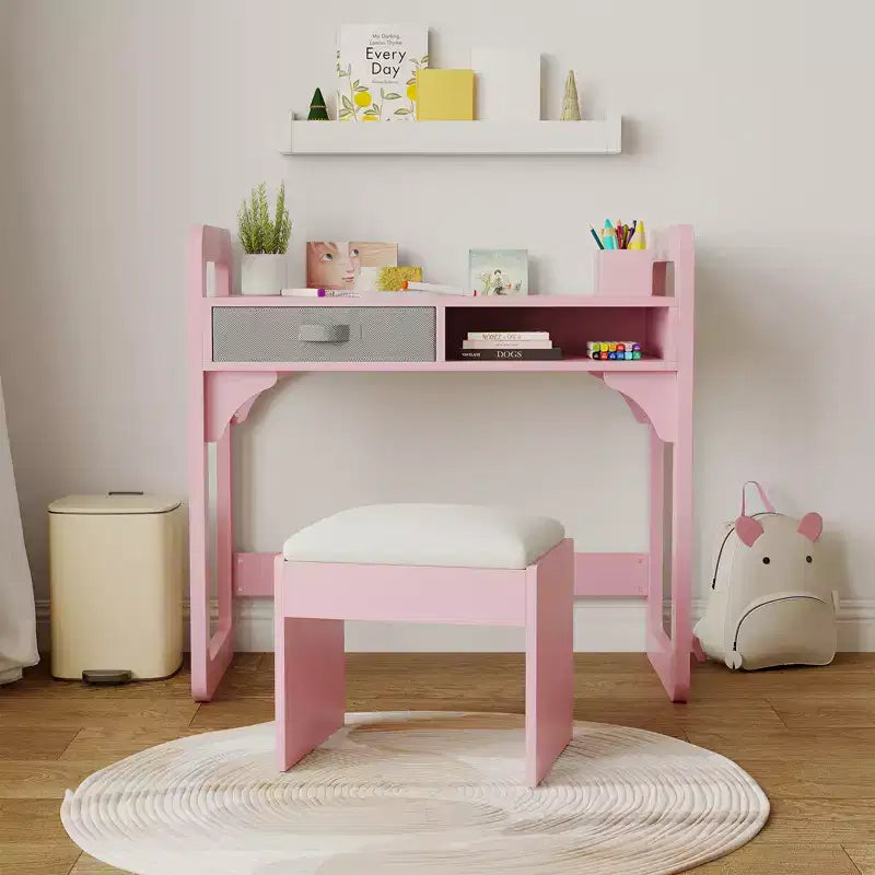 Ensemble bureau et chaise pour enfants, table d'étude réglable avec rangement et présentoir à livres, pour garçons et filles, blanc/rose/bleu