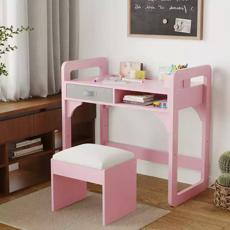 Ensemble bureau et chaise pour enfants, table d'étude réglable avec rangement et présentoir à livres, pour garçons et filles, blanc/rose/bleu