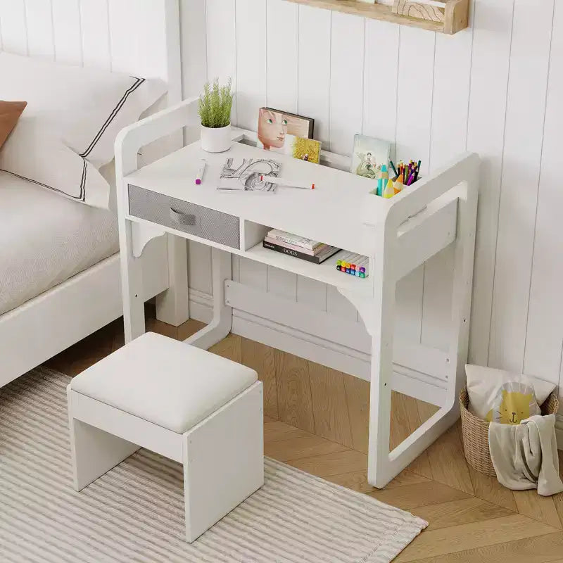 Ensemble bureau et chaise pour enfants, table d'étude réglable avec rangement et présentoir à livres, pour garçons et filles, blanc/rose/bleu