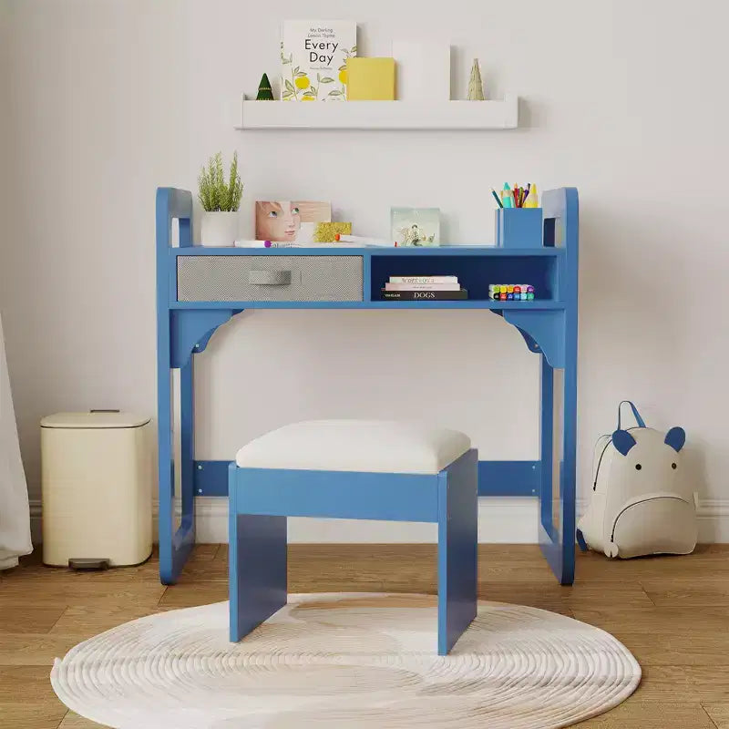 Ensemble bureau et chaise pour enfants, table d'étude réglable avec rangement et présentoir à livres, pour garçons et filles, blanc/rose/bleu