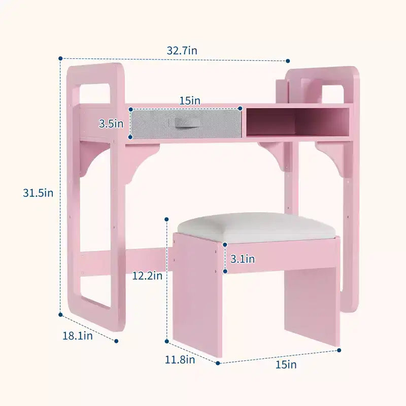 Ensemble bureau et chaise pour enfants, table d'étude réglable avec rangement et présentoir à livres, pour garçons et filles, blanc/rose/bleu