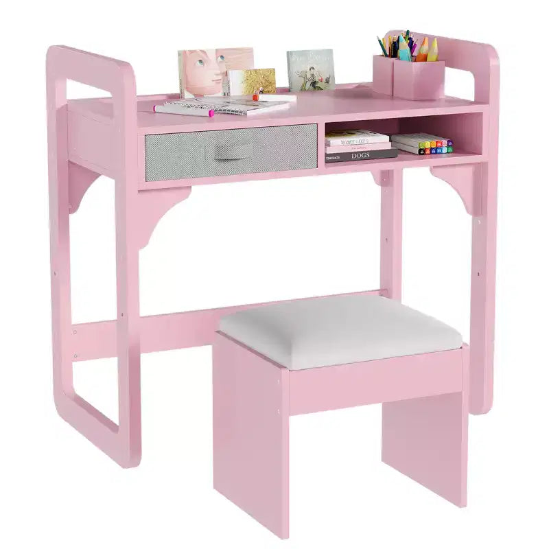 Ensemble bureau et chaise pour enfants, table d'étude réglable avec rangement et présentoir à livres, pour garçons et filles, blanc/rose/bleu