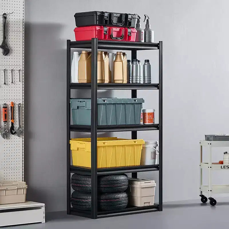 Étagères de rangement, capacité de 907 kg, étagères de rangement de garage à 5 niveaux, étagères métalliques réglables de 41 x 81 x 160 cm (P x L x H) pour garage, étagère utilitaire, noir
