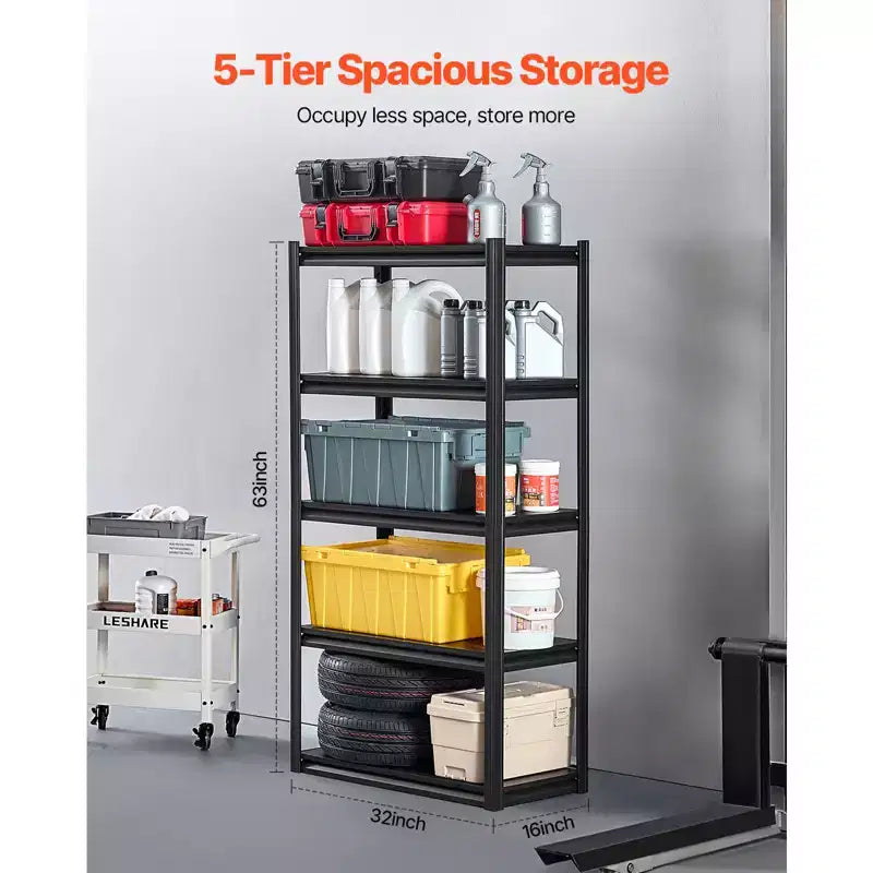 Étagères de rangement, capacité de 907 kg, étagères de rangement de garage à 5 niveaux, étagères métalliques réglables de 41 x 81 x 160 cm (P x L x H) pour garage, étagère utilitaire, noir