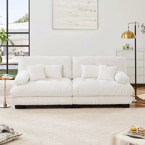 MAYEERTY Colud Couch 2 Seater Sofa with 2 Lumbar Pillows and 2 Throw Pillows for Living Room White