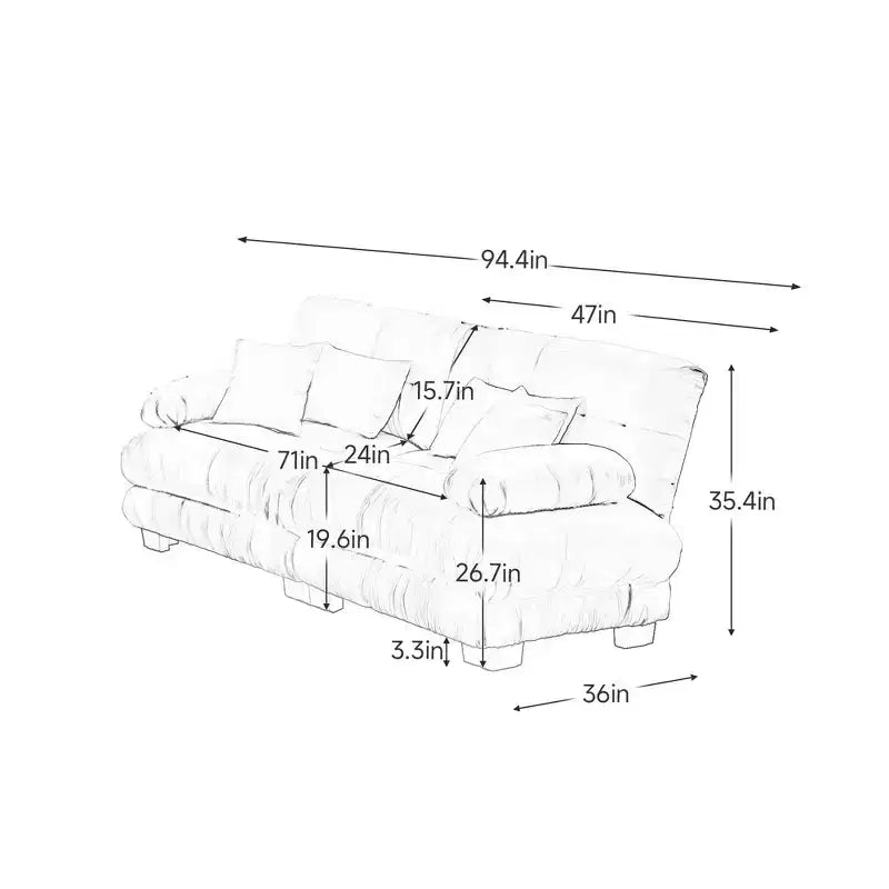 Canapé 2 places Colud Couch avec 2 coussins lombaires et 2 coussins décoratifs pour salon, blanc