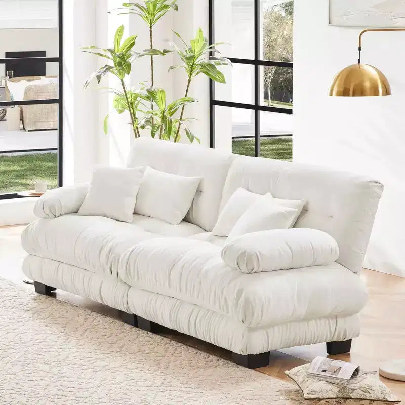 Canapé 2 places Colud Couch avec 2 coussins lombaires et 2 coussins décoratifs pour salon, blanc