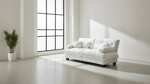 2 places avec 2 coussins lombaires et 2 coussins décoratifs pour salon blanc