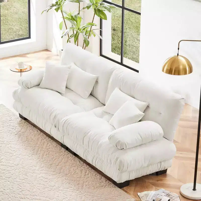 Canapé 2 places Colud Couch avec 2 coussins lombaires et 2 coussins décoratifs pour salon, blanc