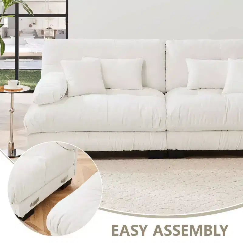 Canapé 2 places Colud Couch avec 2 coussins lombaires et 2 coussins décoratifs pour salon, blanc