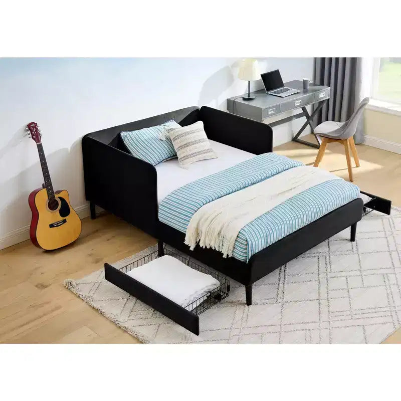 Lit de repos avec 2 tiroirs de rangement, canapé-lit réglable en velours pour salon et chambre à coucher