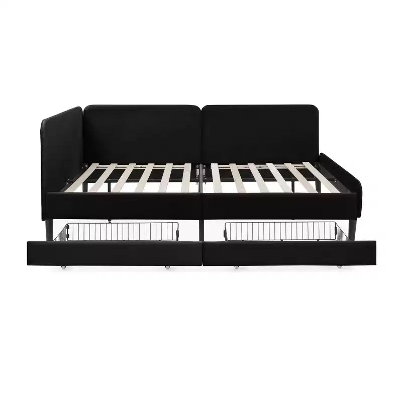 Lit de repos avec 2 tiroirs de rangement, canapé-lit réglable en velours pour salon et chambre à coucher