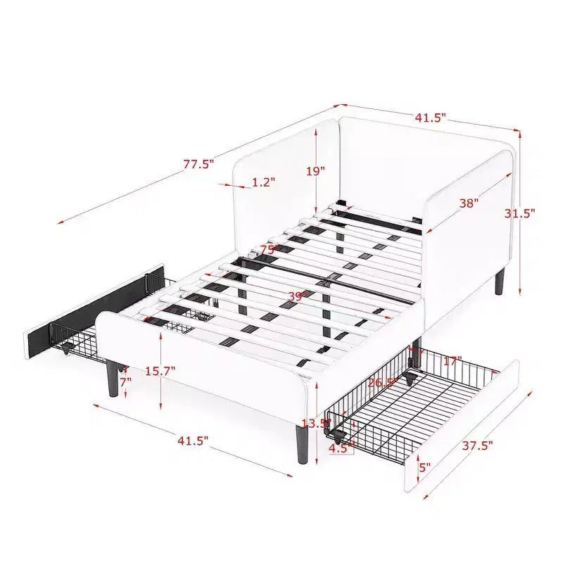 Lit de repos avec 2 tiroirs de rangement, canapé-lit réglable en velours pour salon et chambre à coucher