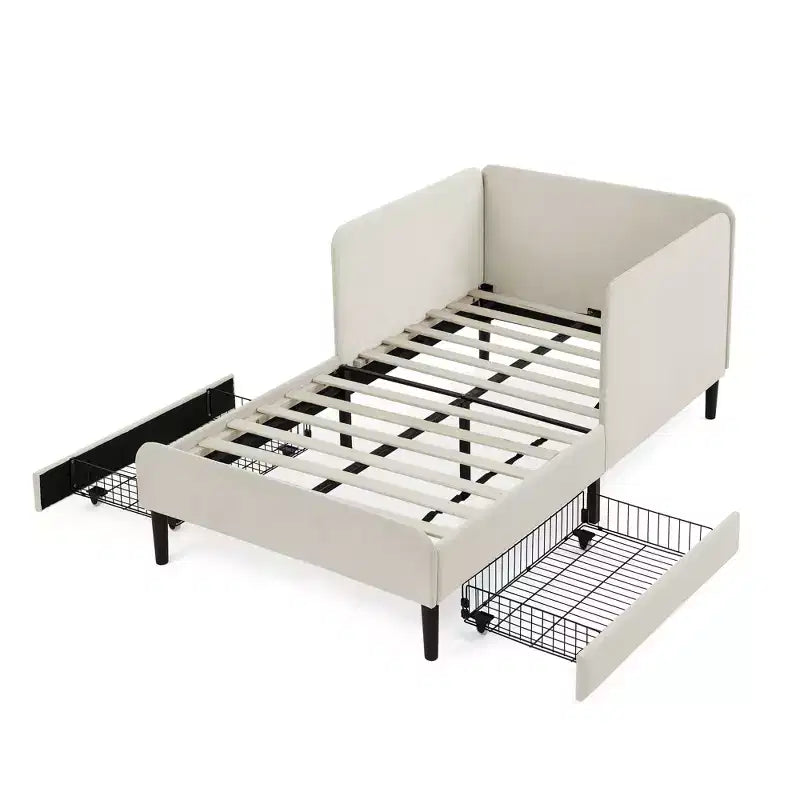 Lit de repos avec 2 tiroirs de rangement, canapé-lit réglable en velours pour salon et chambre à coucher