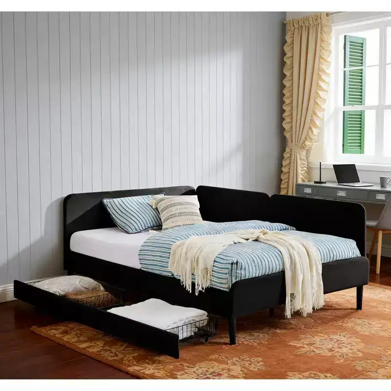 Lit de repos avec 2 tiroirs de rangement, canapé-lit réglable en velours pour salon et chambre à coucher