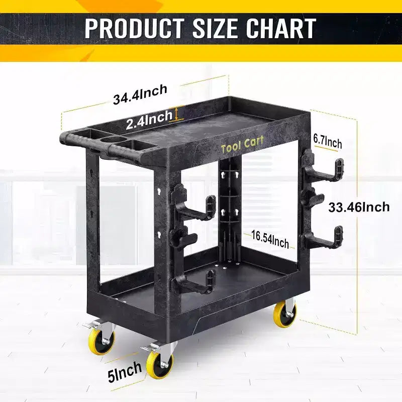 Chariot utilitaire roulant robuste à 2 étagères, capacité de 385 kg avec roues verrouillables pour garage, entrepôt et nettoyage
