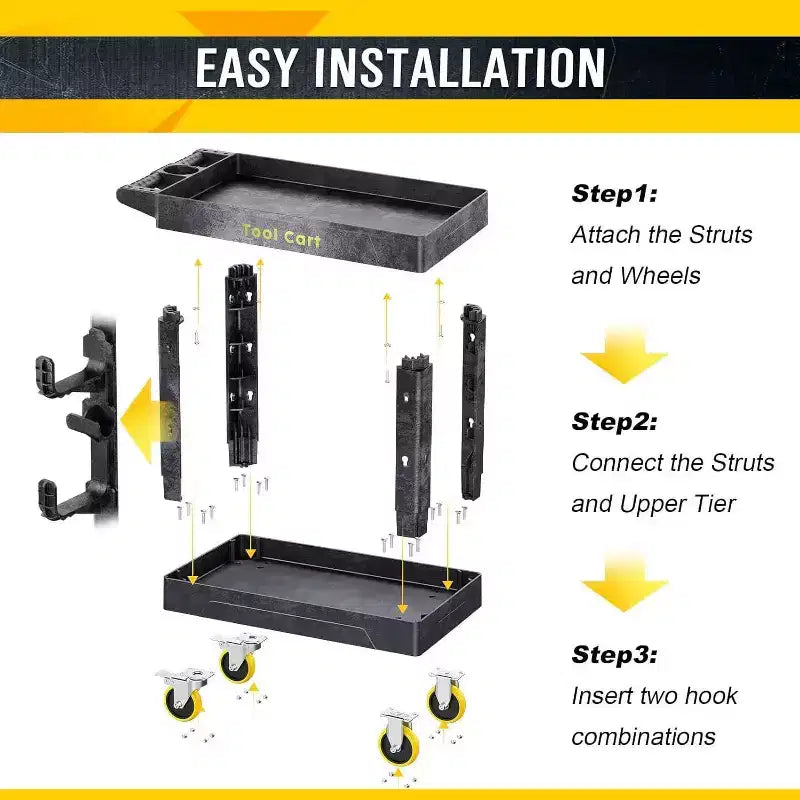 Chariot utilitaire roulant robuste à 2 étagères, capacité de 385 kg avec roues verrouillables pour garage, entrepôt et nettoyage