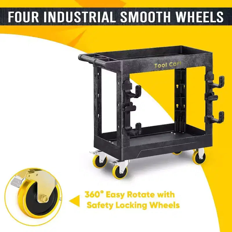 Chariot utilitaire roulant robuste à 2 étagères, capacité de 385 kg avec roues verrouillables pour garage, entrepôt et nettoyage