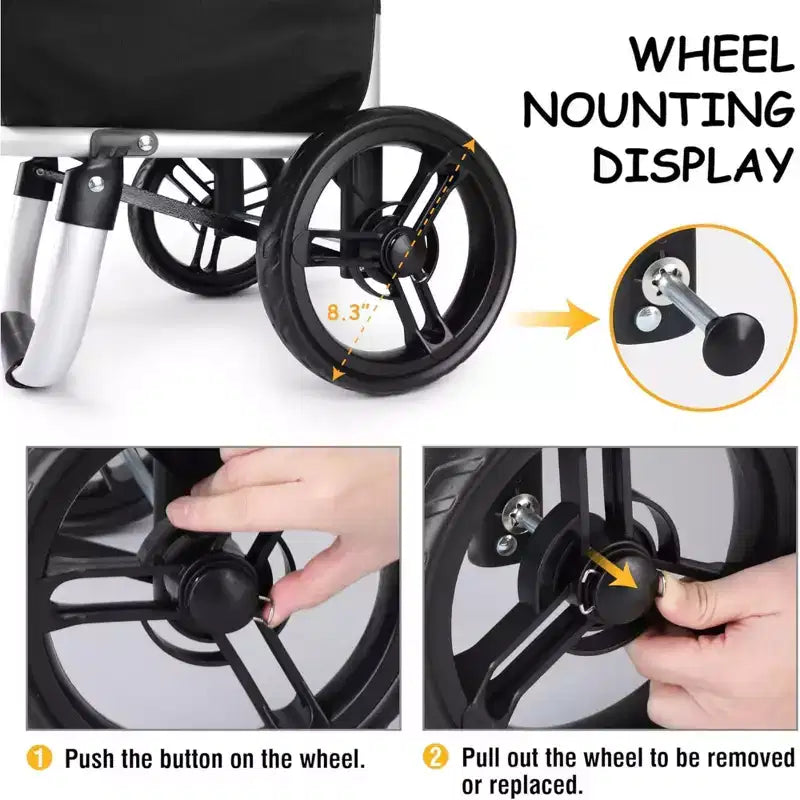 Chariot de courses pliable en aluminium avec roues et sac amovible