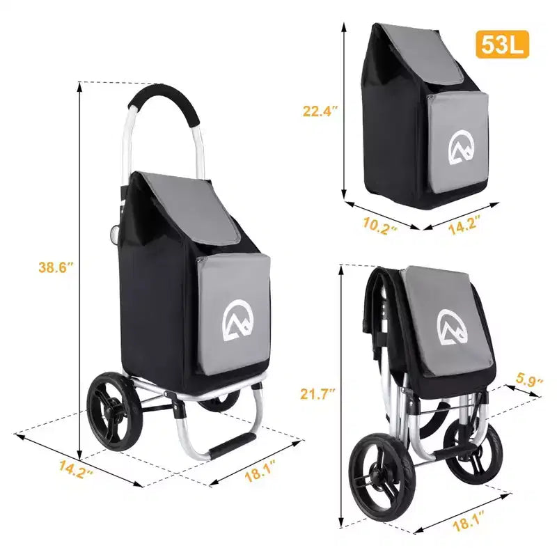 Chariot de courses pliable en aluminium avec roues et sac amovible
