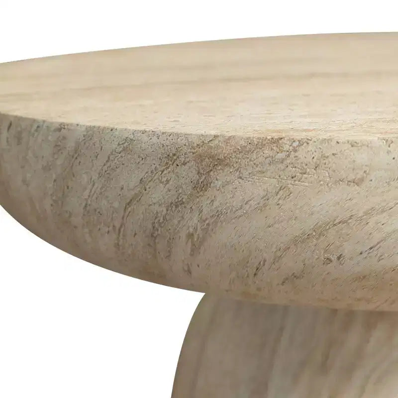 Table Basse Ronde à Socle en Fibrestone, Table d'Appoint pour l'Intérieur ou l'Extérieur, Design Sculptural avec Patins Antidérapants