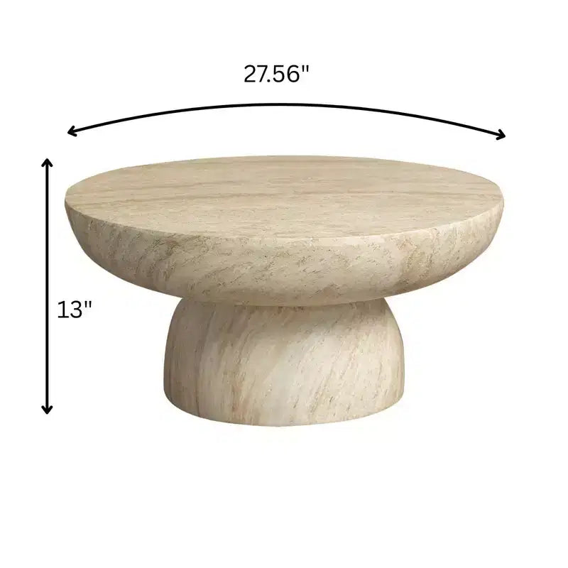 Table Basse Ronde à Socle en Fibrestone, Table d'Appoint pour l'Intérieur ou l'Extérieur, Design Sculptural avec Patins Antidérapants