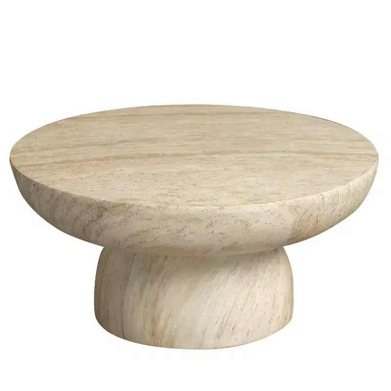 Table Basse Ronde à Socle en Fibrestone, Table d'Appoint pour l'Intérieur ou l'Extérieur, Design Sculptural avec Patins Antidérapants