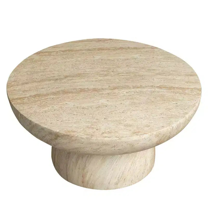 Table Basse Ronde à Socle en Fibrestone, Table d'Appoint pour l'Intérieur ou l'Extérieur, Design Sculptural avec Patins Antidérapants