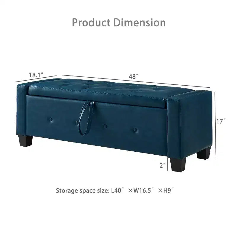 Banc de rangement moderne en cuir PU avec couvercle à charnière de 48 po, banc d'entrée avec rangement pour salon, chambre ou entrée - Panipeachy