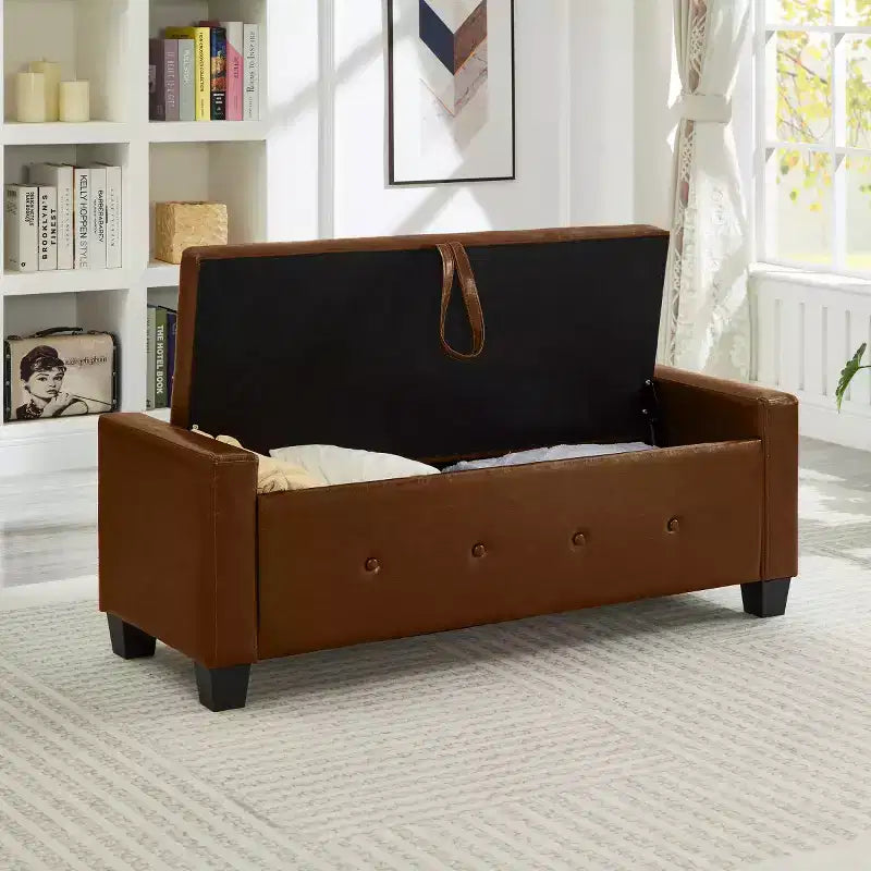 Banc de rangement moderne en cuir PU avec couvercle à charnière de 48 po, banc d'entrée avec rangement pour salon, chambre ou entrée - Panipeachy