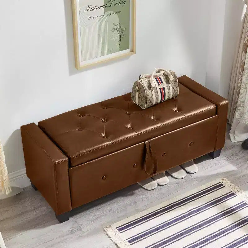 Banc de rangement moderne en cuir PU avec couvercle à charnière de 48 po, banc d'entrée avec rangement pour salon, chambre ou entrée - Panipeachy