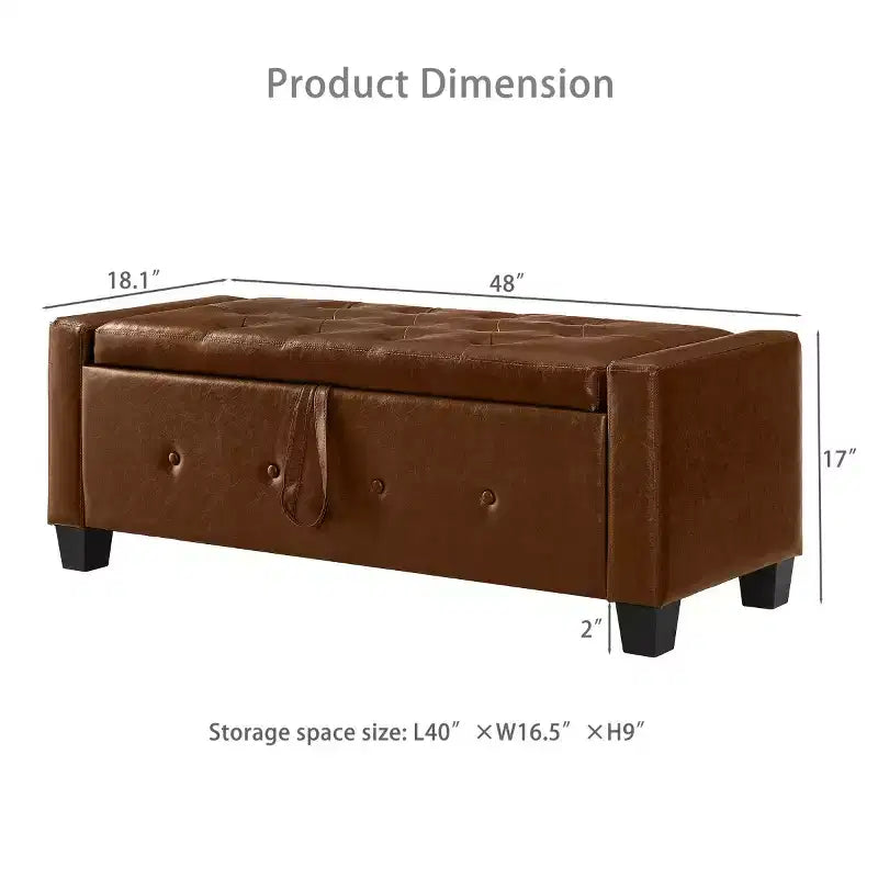 Banc de rangement moderne en cuir PU avec couvercle à charnière de 48 po, banc d'entrée avec rangement pour salon, chambre ou entrée - Panipeachy