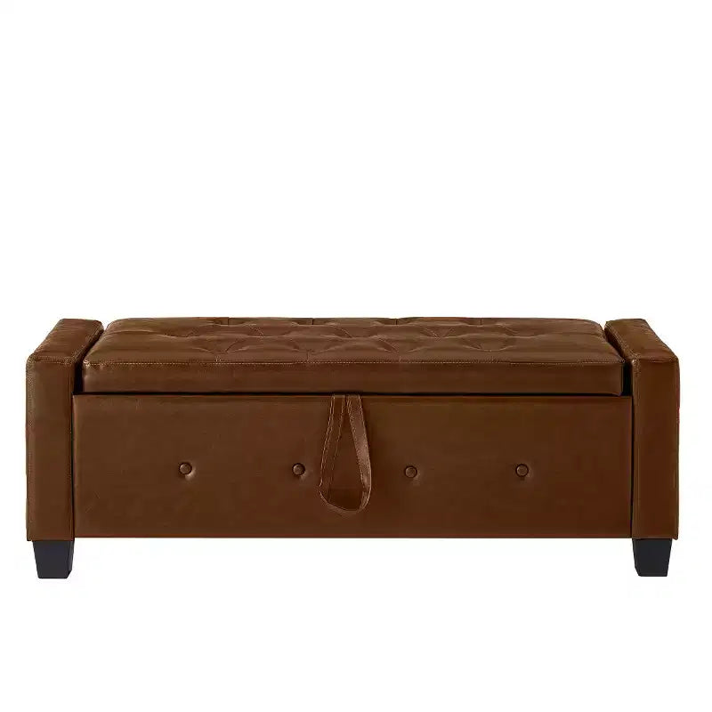 Banc de rangement moderne en cuir PU avec couvercle à charnière de 48 po, banc d'entrée avec rangement pour salon, chambre ou entrée - Panipeachy
