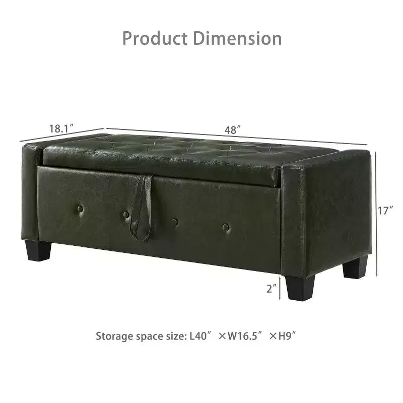 Banc de rangement moderne en cuir PU avec couvercle à charnière de 48 po, banc d'entrée avec rangement pour salon, chambre ou entrée - Panipeachy