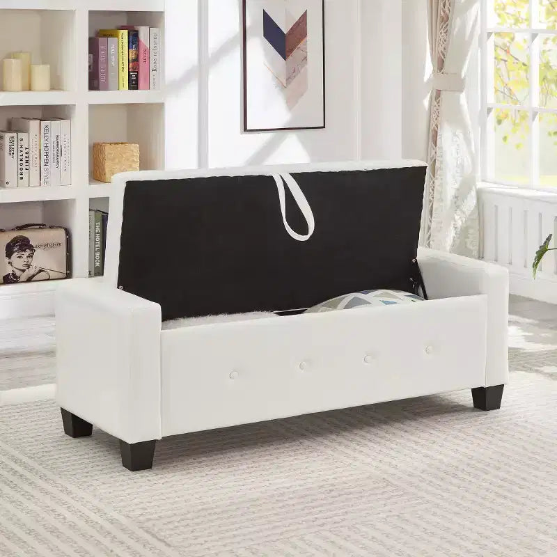 Banc de rangement moderne en cuir PU avec couvercle à charnière de 48 po, banc d'entrée avec rangement pour salon, chambre ou entrée - Panipeachy