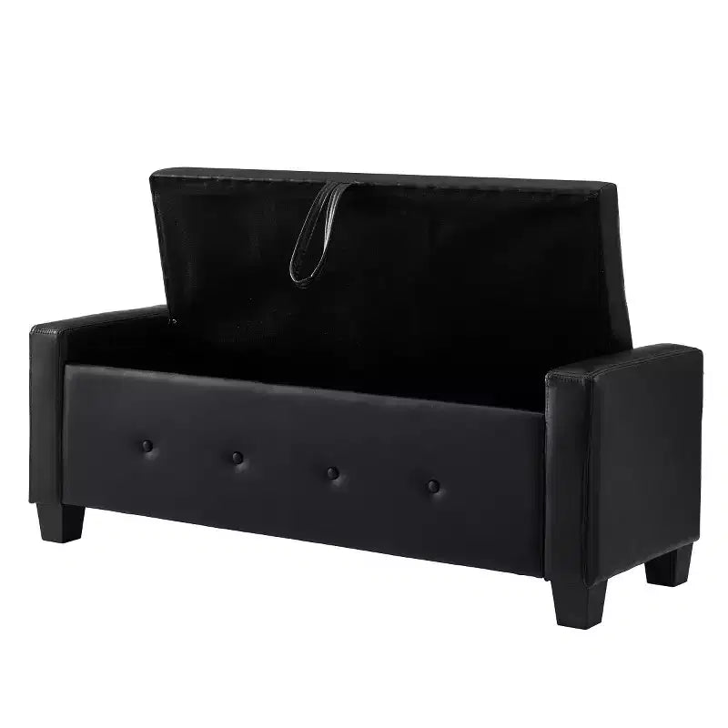 Banc de rangement moderne en cuir PU avec couvercle à charnière de 48 po, banc d'entrée avec rangement pour salon, chambre ou entrée - Panipeachy