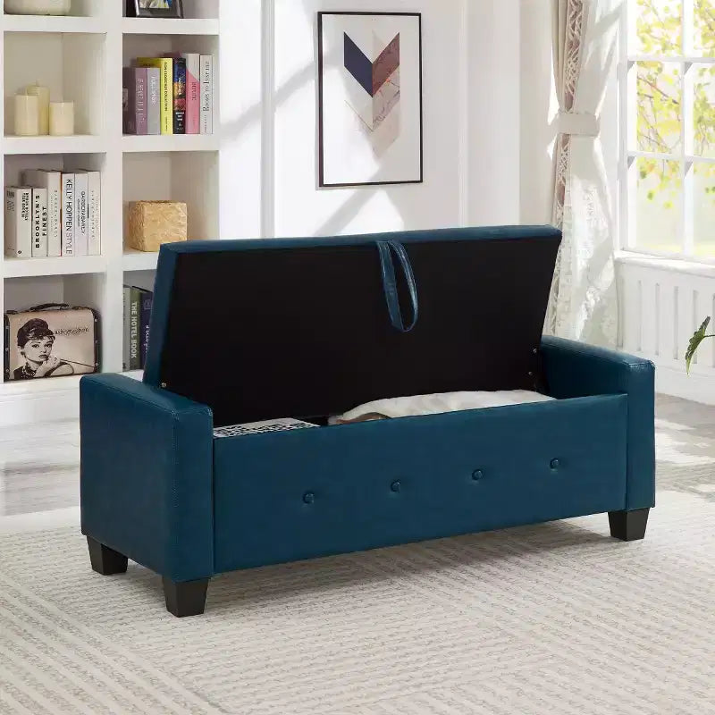 Banc de rangement moderne en cuir PU avec couvercle à charnière de 48 po, banc d'entrée avec rangement pour salon, chambre ou entrée - Panipeachy