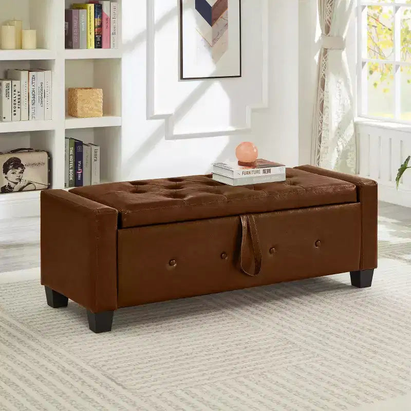 Banc de rangement moderne en cuir PU avec couvercle à charnière de 48 po, banc d'entrée avec rangement pour salon, chambre ou entrée - Panipeachy