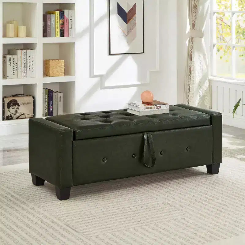 Banc de rangement moderne en cuir PU avec couvercle à charnière de 48 po, banc d'entrée avec rangement pour salon, chambre ou entrée - Panipeachy