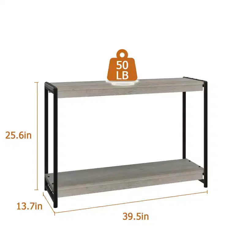 Console de ferme 40 po avec 2 étagères, table de canapé et d'entrée à lattes grises