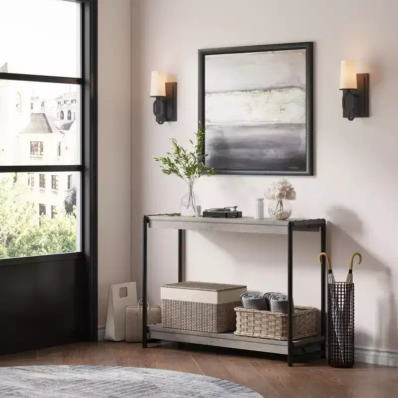 Console de ferme 40 po avec 2 étagères, table de canapé et d'entrée à lattes grises