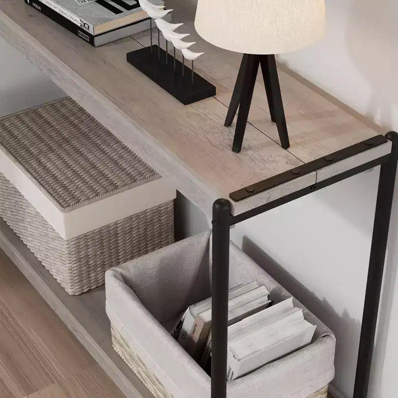Console de ferme 40 po avec 2 étagères, table de canapé et d'entrée à lattes grises