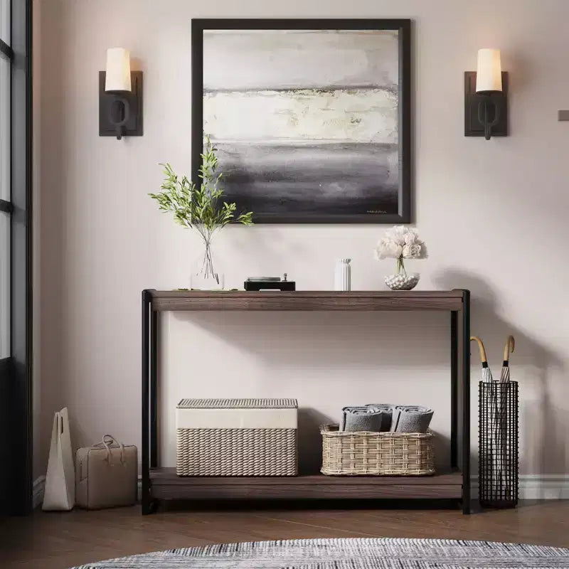 Console de ferme 40 po avec 2 étagères, table de canapé et d'entrée à lattes grises